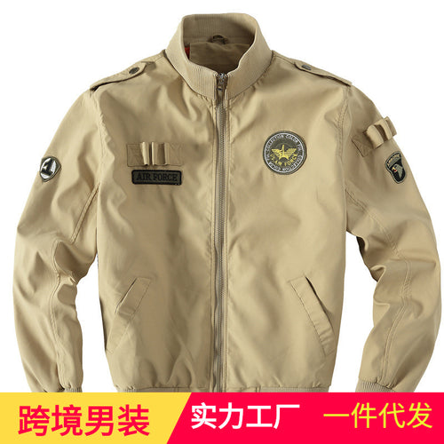 Herren Militärinspirierte Bomberjacke mit Aufnähern, Stehkragen & Reißverschluss Drune