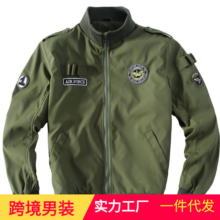 Herren Militärinspirierte Bomberjacke mit Aufnähern, Stehkragen & Reißverschluss Drune