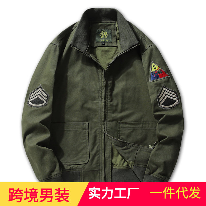 Herren Military-inspirierte Field-Bomberjacke mit Abzeichen, gerippten Bündchen & Zwei-Wege-Reißverschluss Drune