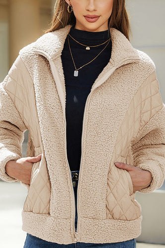 Drune | Langarm-Cardigan mit Reißverschluss aus Plüsch-Patchwork Damenjacke