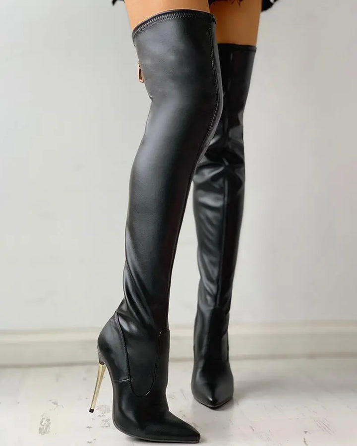 Drune | Overknee Stiefel mit Goldenem Absatz und Reißverschlussdetail
