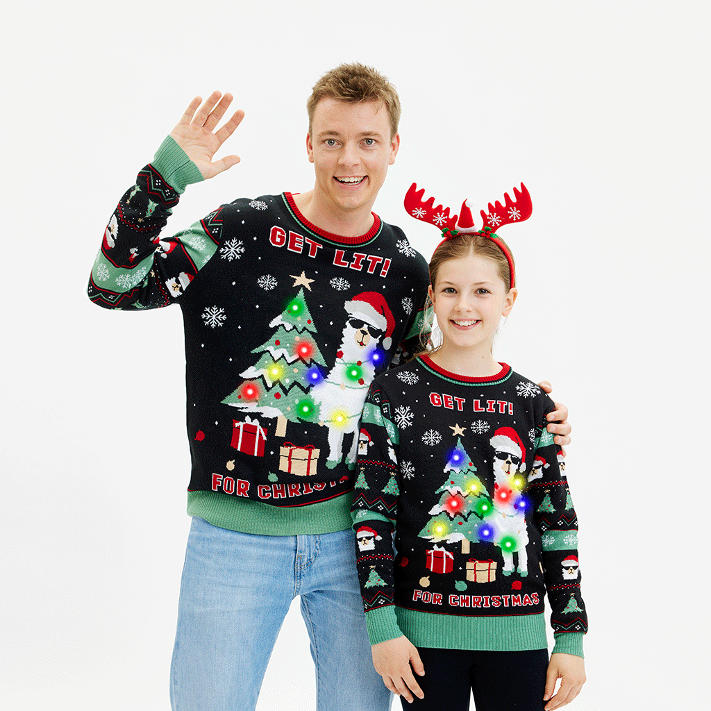 Drune | Get Lit Llama Weihnachten Weihnachtspullover - Damen