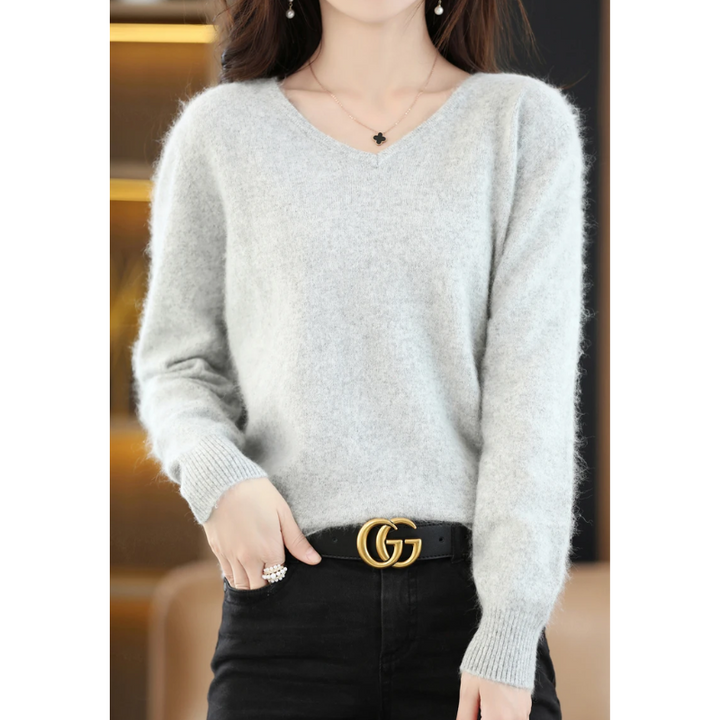 Drune | Cashmere Pullover Damen V-ausschnitt Leichter und Weicher Strickpullover