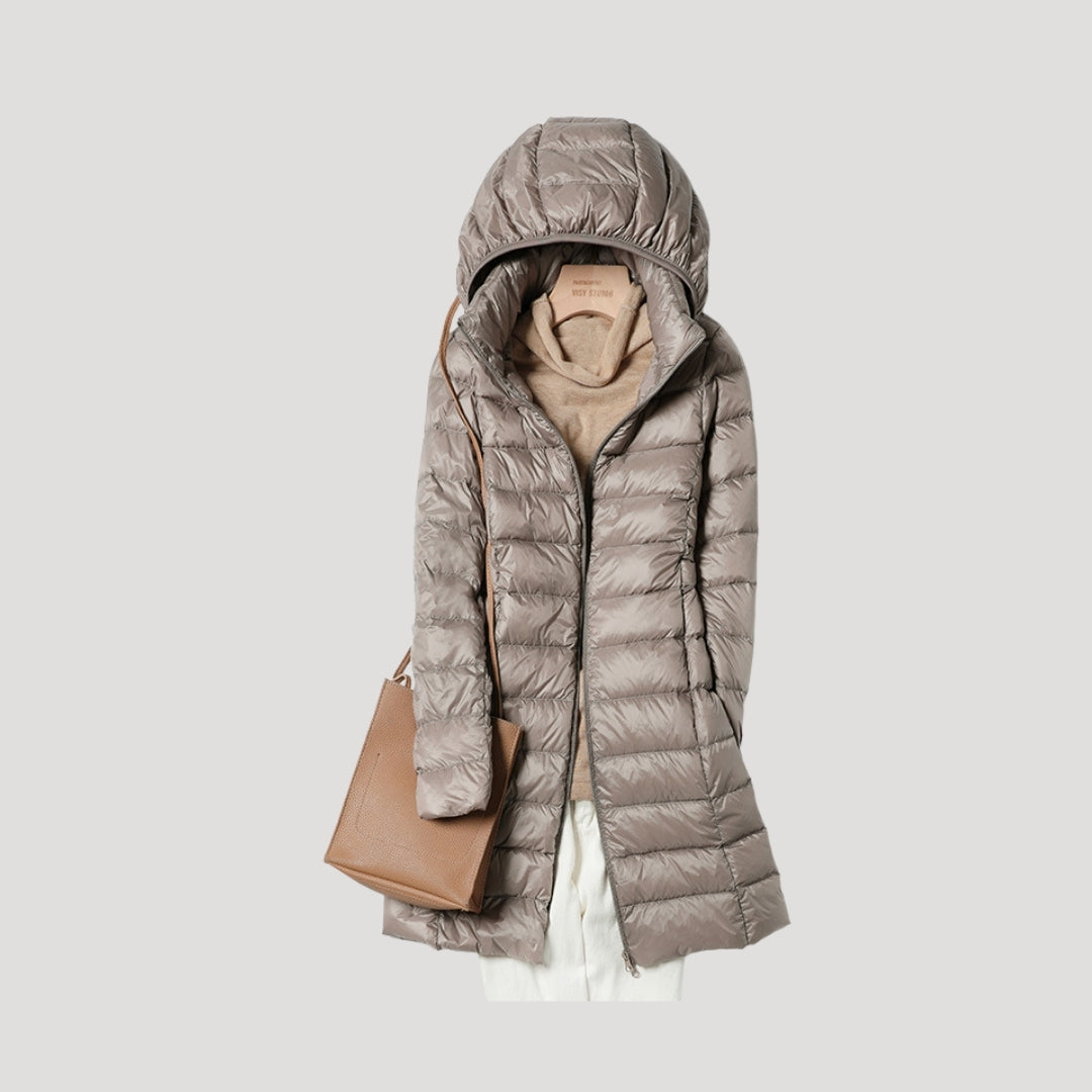 Drune | Damen lange gepolsterte Winter-Puffermantel mit Kapuze