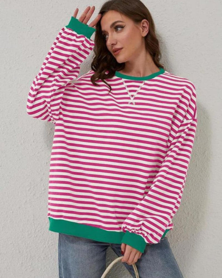 Drune | Übergrößen Streifen Langarm Sweatshirt