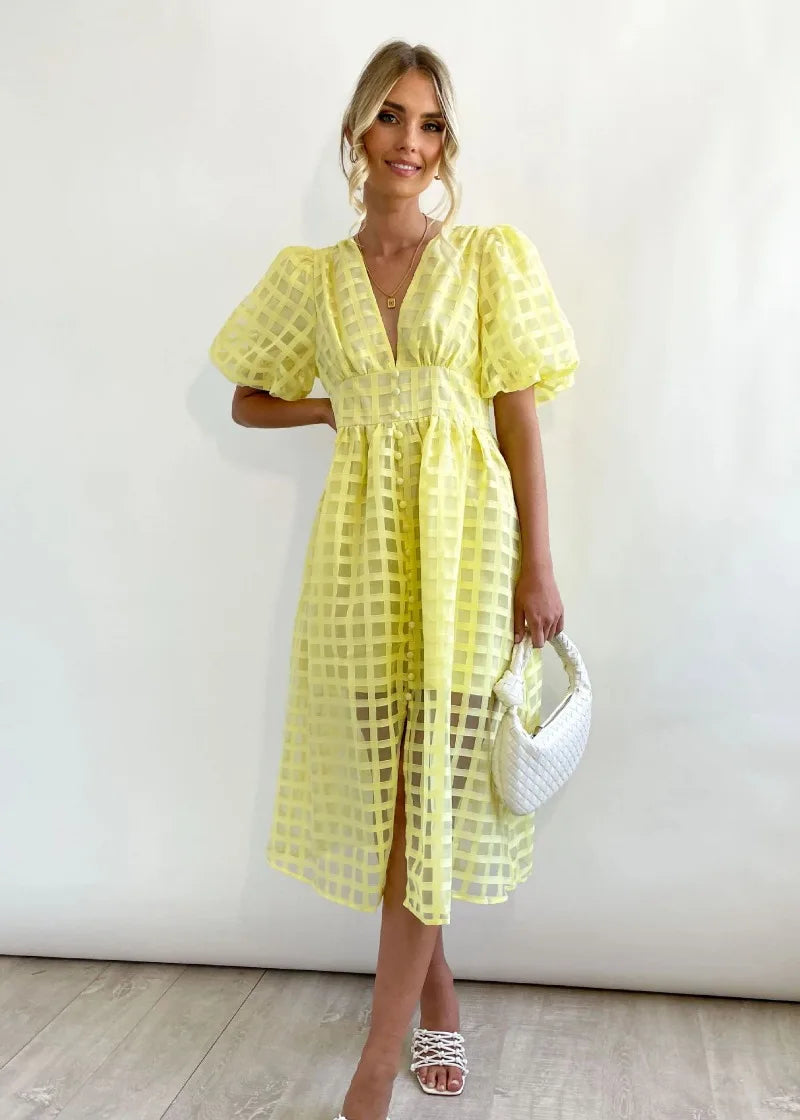 Drune | Puffärmel Midi-Kleid