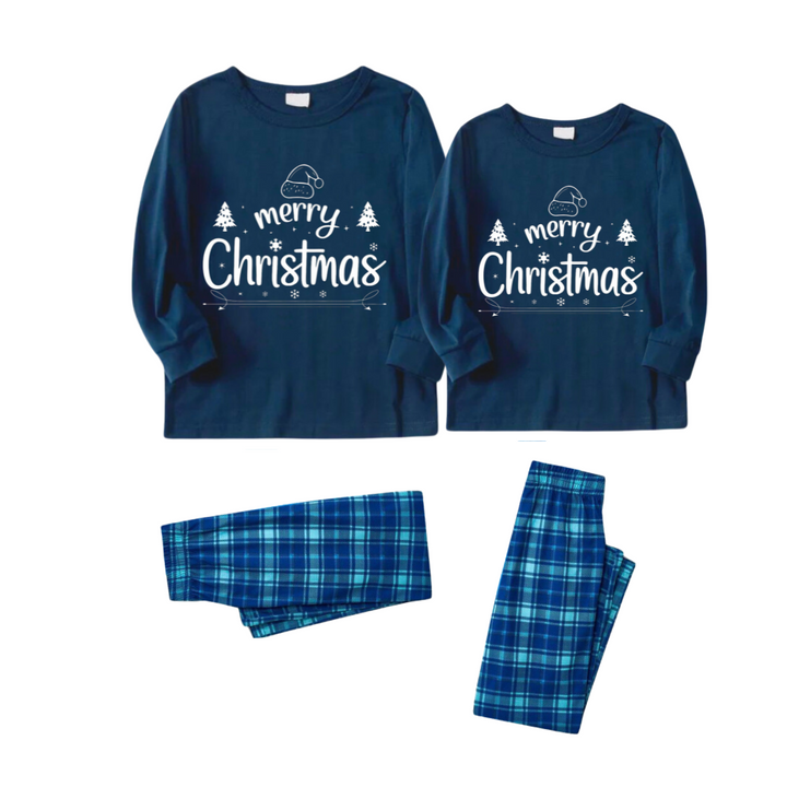 Drune | "Frohe Weihnachten" Weißer Buchstabe 2025 Blauer Langarm-Oberteil Mit Blauen Karomuster Paar Matching Pyjamas