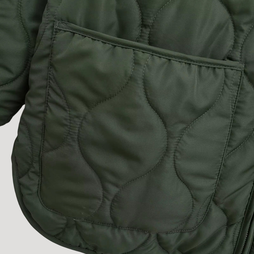 Drune | Damen gesteppte oversized grüne Fleece Zip-Up Jacke