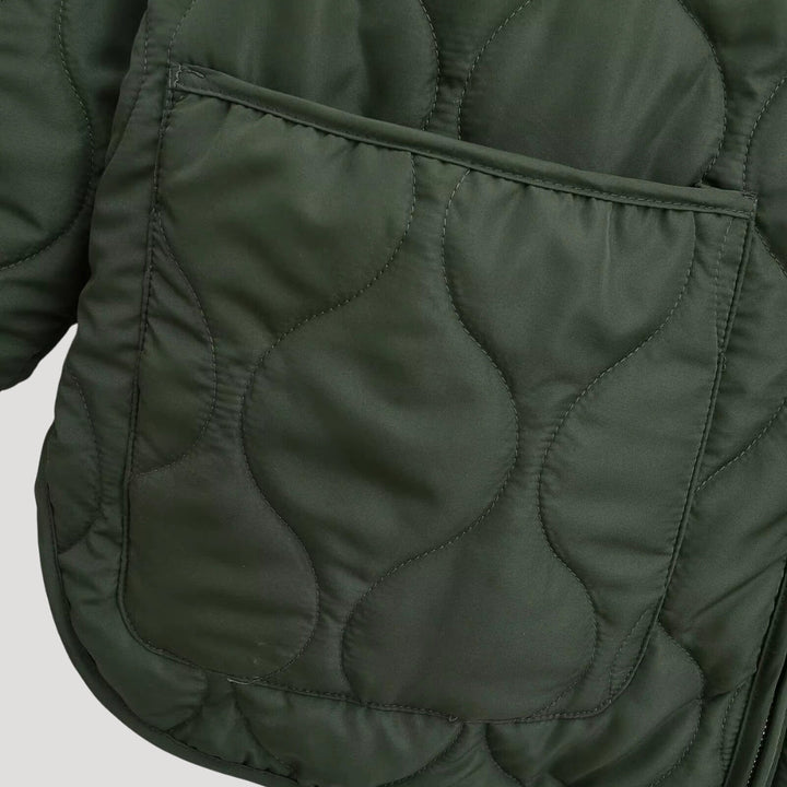 Drune | Damen gesteppte oversized grüne Fleece Zip-Up Jacke