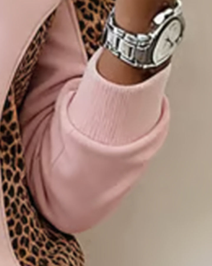 Drune | Sweatshirt mit Halbreißverschluss und Leopardenprint