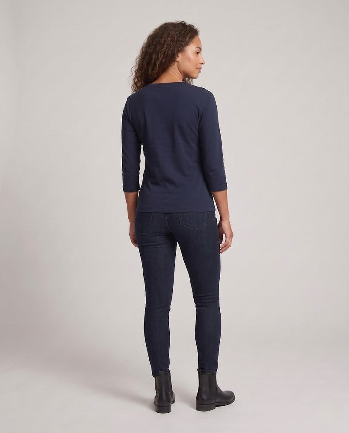 Damen Geripptes Henley-Cropped-Shirt mit Dreiviertelärmeln Drune