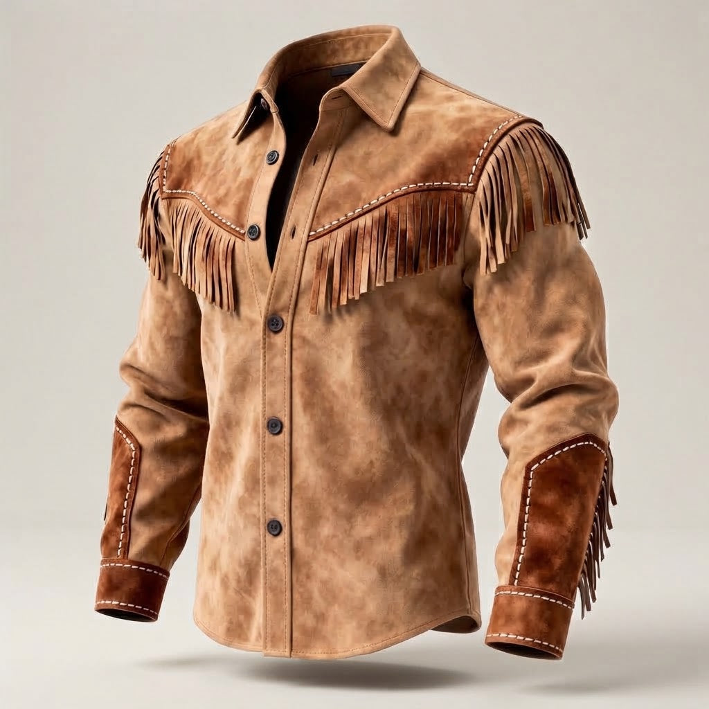 Herren Wildleder-Fransenhemd im Westernstil Drune