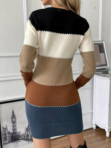 Drune | Schicke Herbst Farbblock Langarmkleid für Frauen