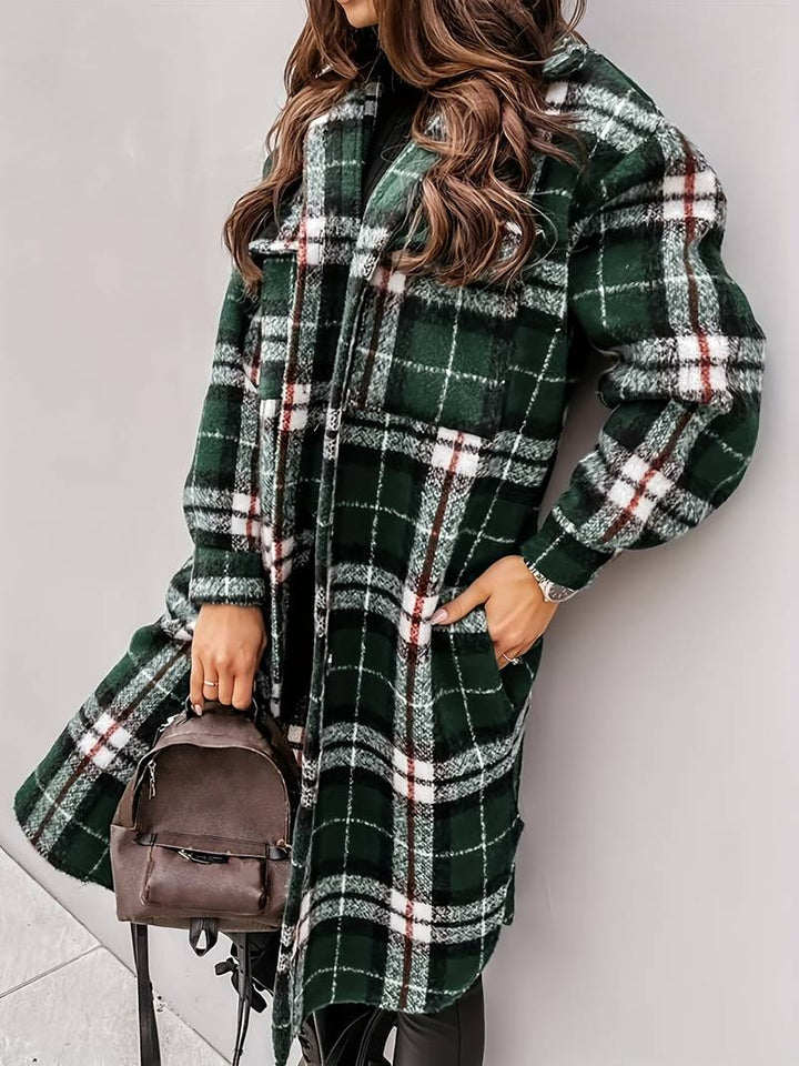 Drune | Warme Damen Karomuster Wolljacke mit Knöpfen