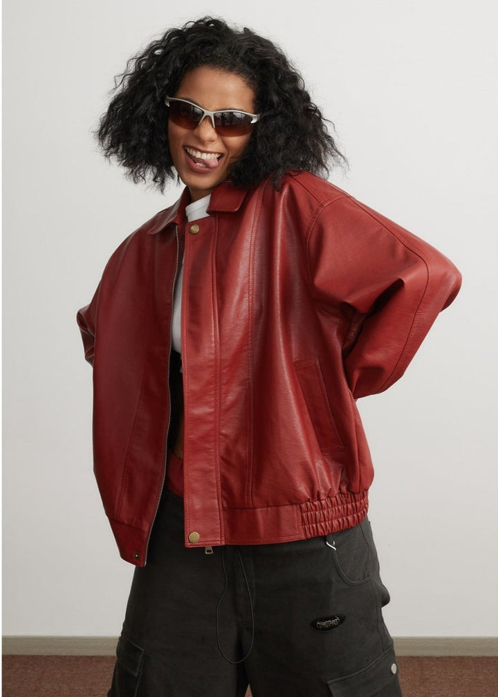 Drune | Rote Lederjacke - Unisex Mode
