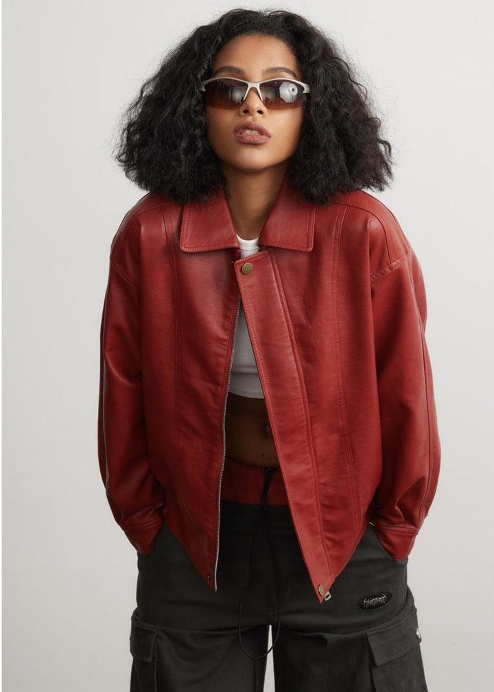 Drune | Rote Lederjacke - Unisex Mode