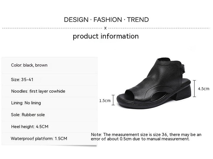 Drune | Echtes Leder Retro Künstlerische Damen Sandalen Mittelhoch Weiche Sohle
