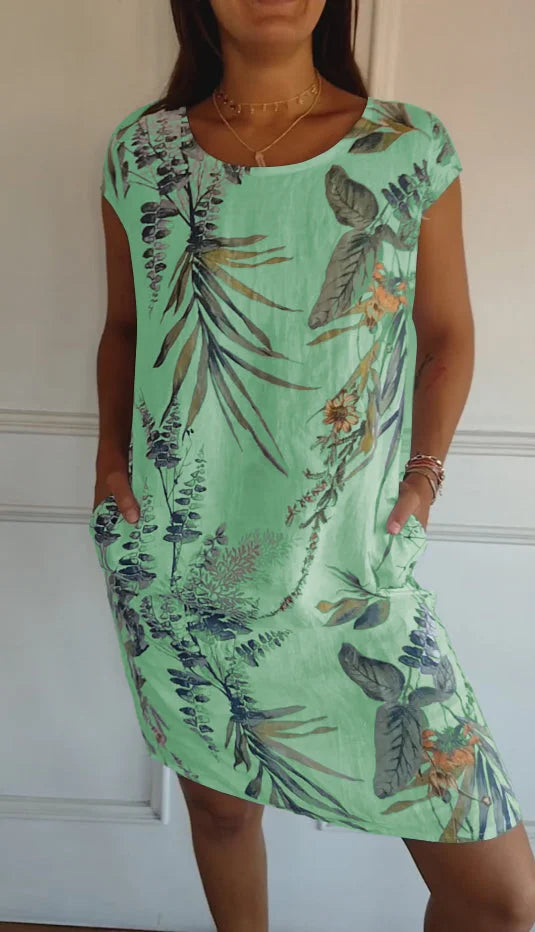 Drune | Damen Bedrucktes Baumwoll- und Leinenkleid