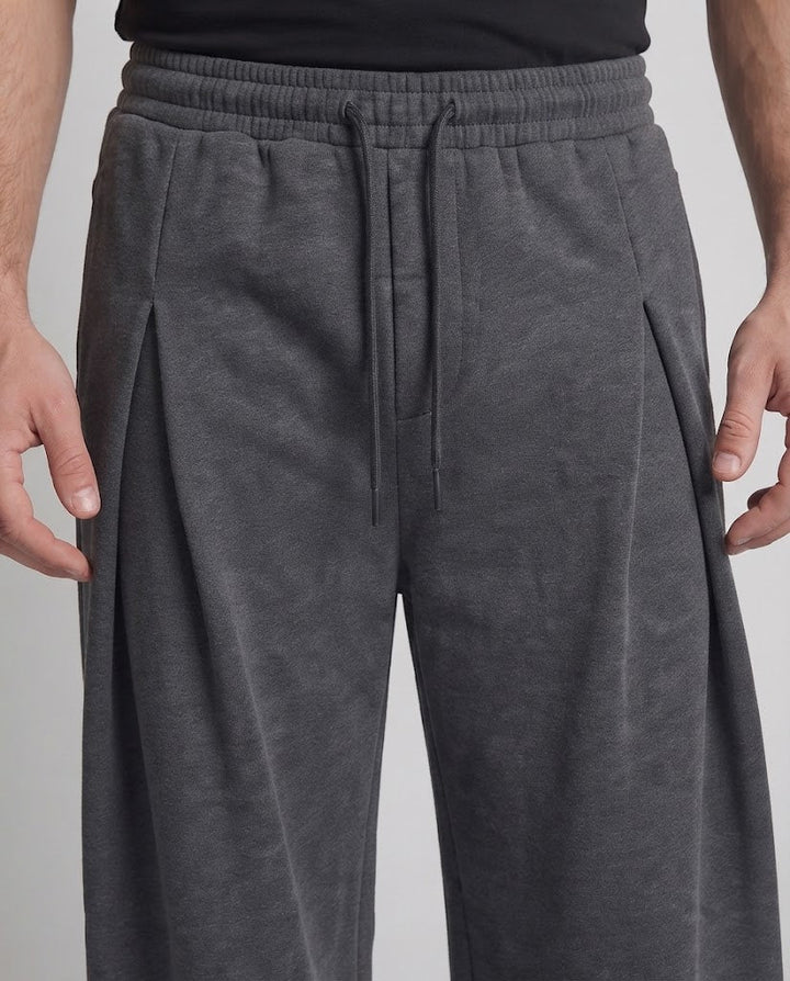Herren Hochtaillierte Plissée-Hose mit doppelter Bundfalte und weitem Palazzo-Bein Drune