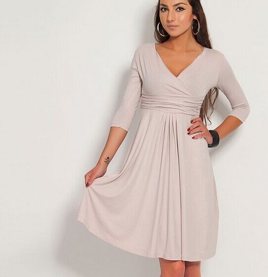 Damen Wickelkleid mit V-Ausschnitt, taillierter Empire-Passe & 3/4-Ärmeln Drune