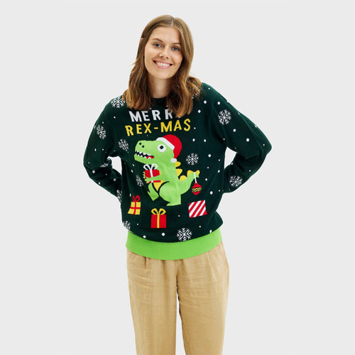 Drune | Lustiger Dino Weihnachtspullover - Damen