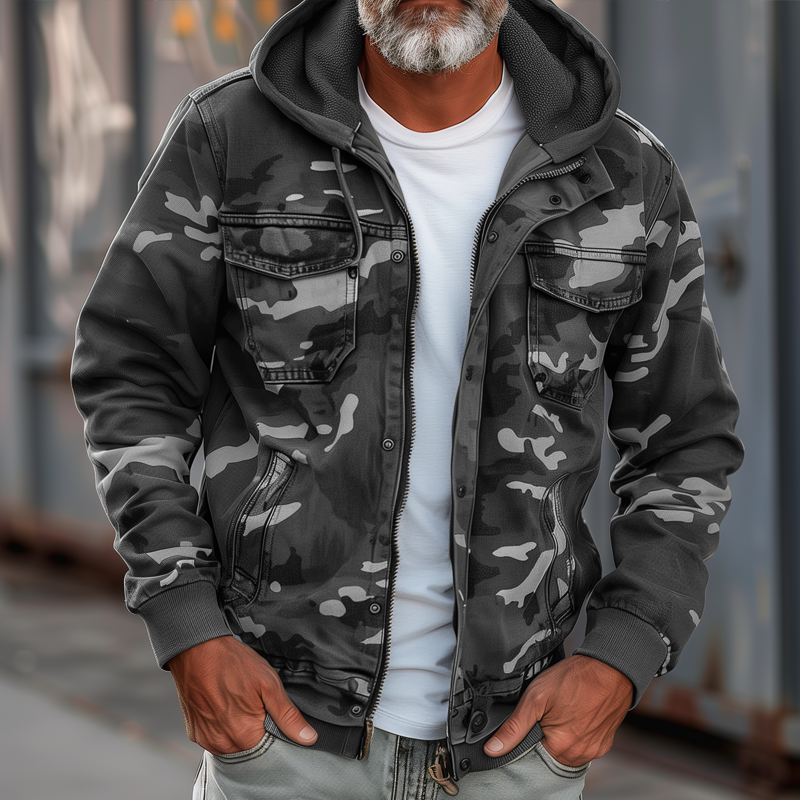 Drune | Tarnfarbene Cargo-Jacke mit Kapuze