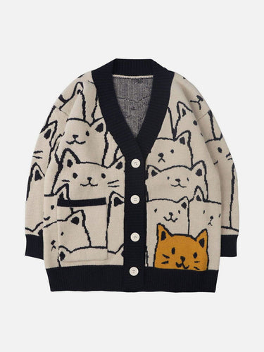 Drune | Strickjacke mit Katzenmuster