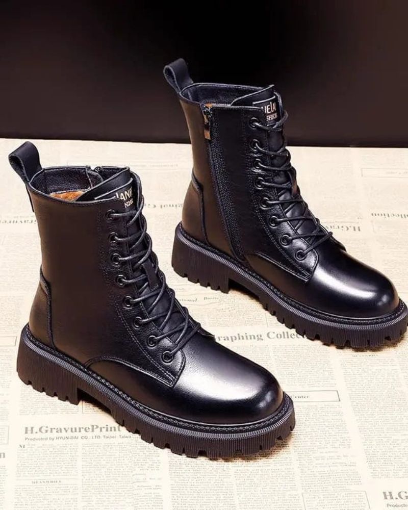 Drune | Schwarze Leder Winterstiefel