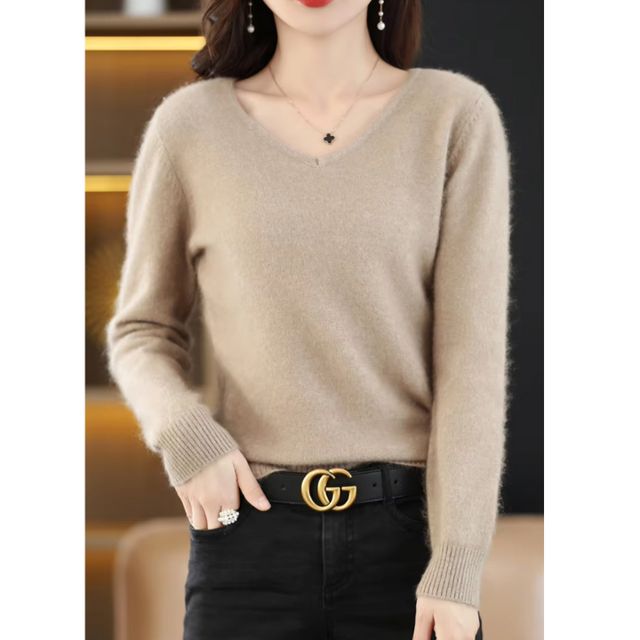 Drune | Cashmere Pullover Damen V-ausschnitt Leichter und Weicher Strickpullover