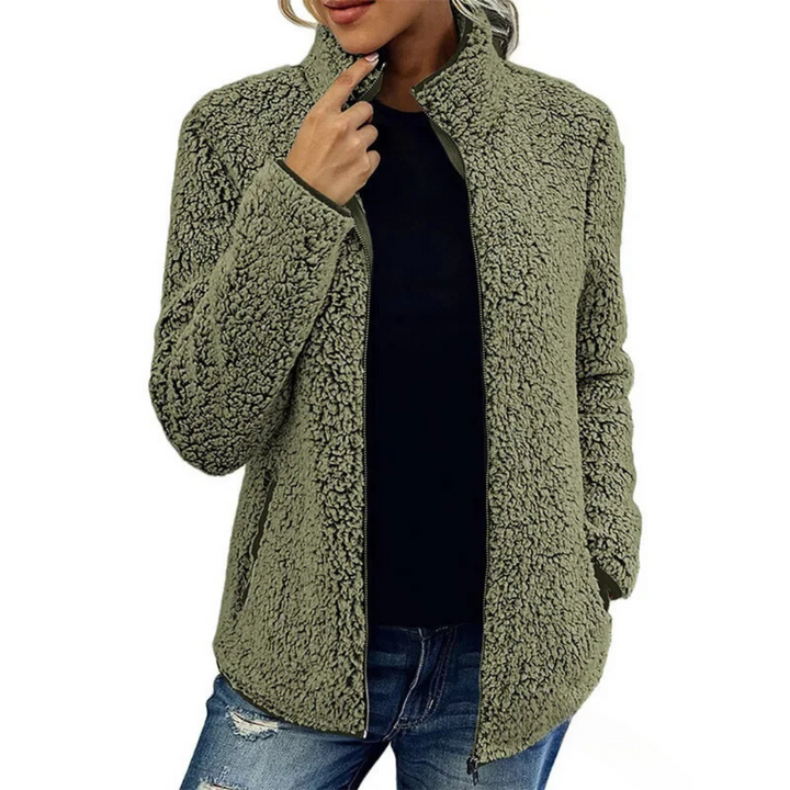 Drune | Weiche Damen Teddyjacke Mit Hohem Kragen Und Reißverschluss