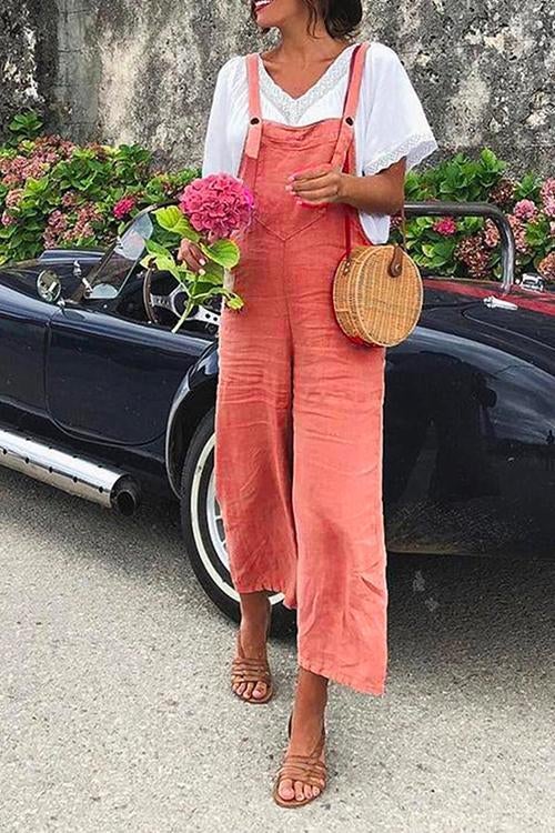Drune | Rosiedress Gerade Beine Baumwolle Leinen Urlaub Overalls
