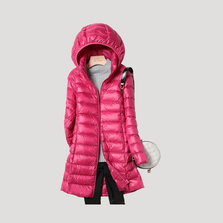 Drune | Damen lange gepolsterte Winter-Puffermantel mit Kapuze