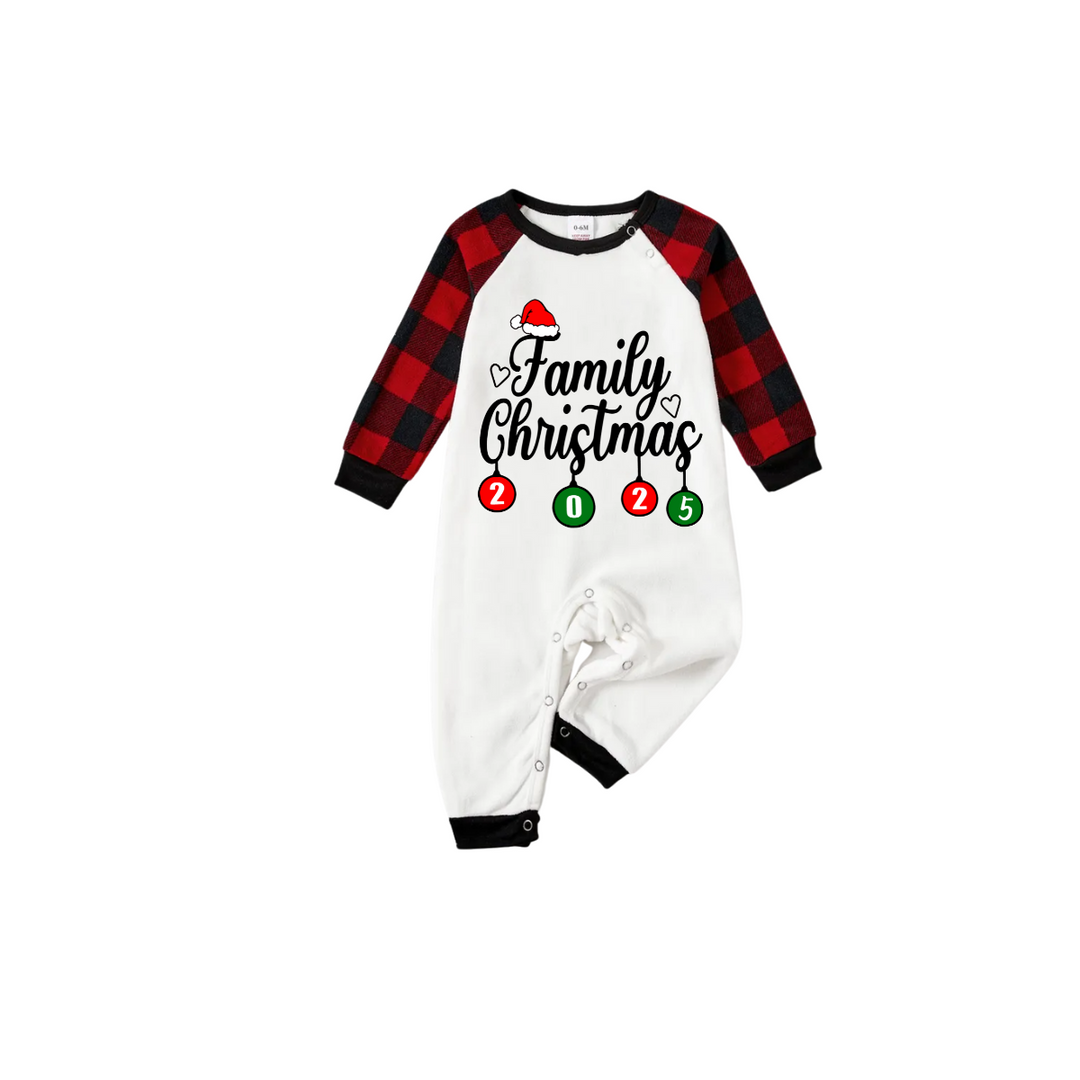 Drune | Weihnachtsfamilien passende Familienpyjama-Set - Weißes Oberteil, Rote Hose, Karomuster
