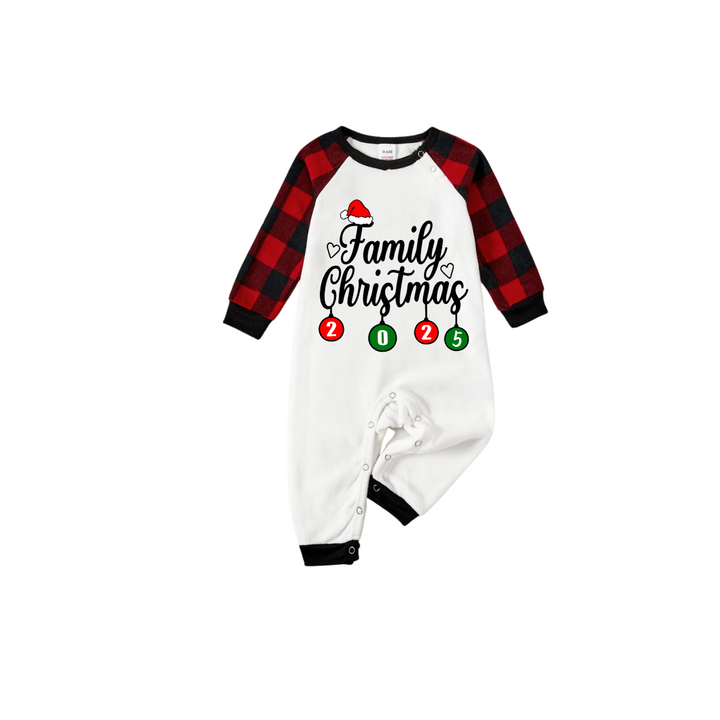 Drune | Weihnachtsfamilien passende Familienpyjama-Set - Weißes Oberteil, Rote Hose, Karomuster