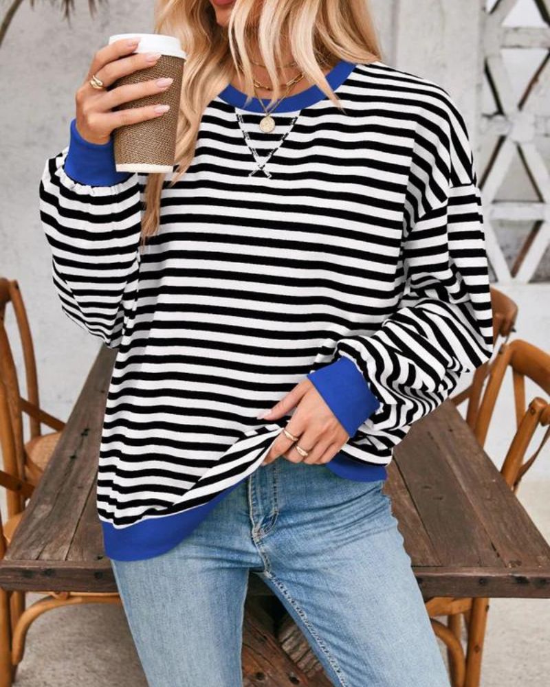 Drune | Übergrößen Streifen Langarm Sweatshirt