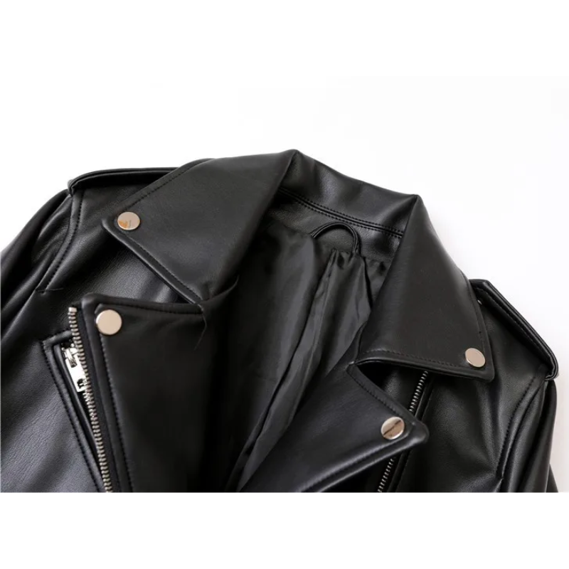 Drune | Damen-Biker-Lederjacke mit Reißverschlüssen und Gürtel