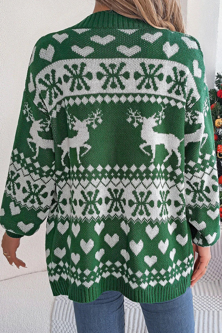 Drune | Dunkelgrüner Weihnachts-Langarmcardigan