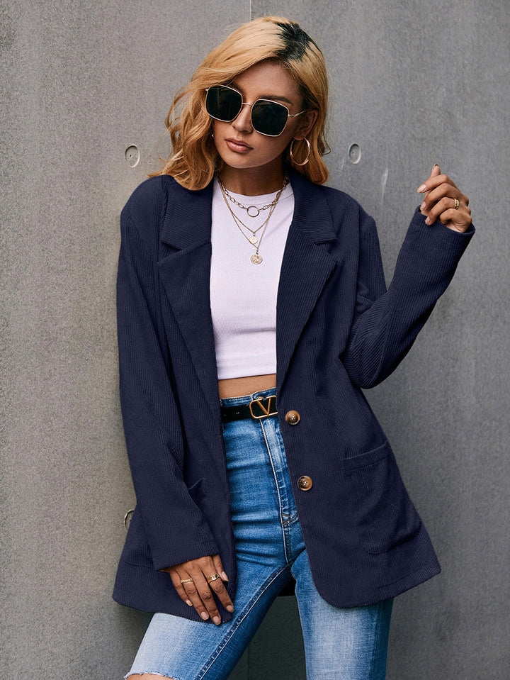 Drune | Corduroy Langarm Longline Blazer mit Taschen