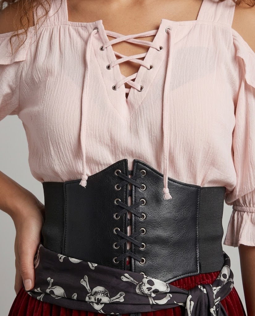 Damen Piratinnenkostüm mit eleganter Taillierung und fließendem Rock Drune