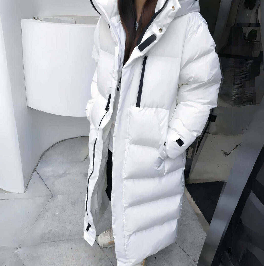 Drune | Damen Lang Pufferjacke mit Kapuze