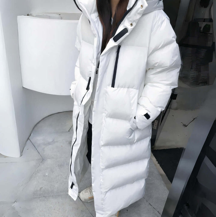 Drune | Damen Lang Pufferjacke mit Kapuze