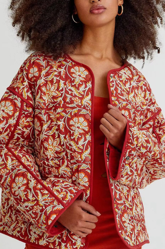 Drune | Hals Floral Print Lockere Gequiltete Baumwolljacke