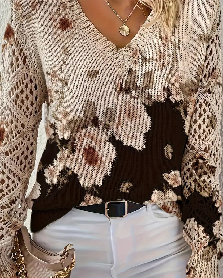 Drune | V-Ausschnitt Blumenprint Lochmuster