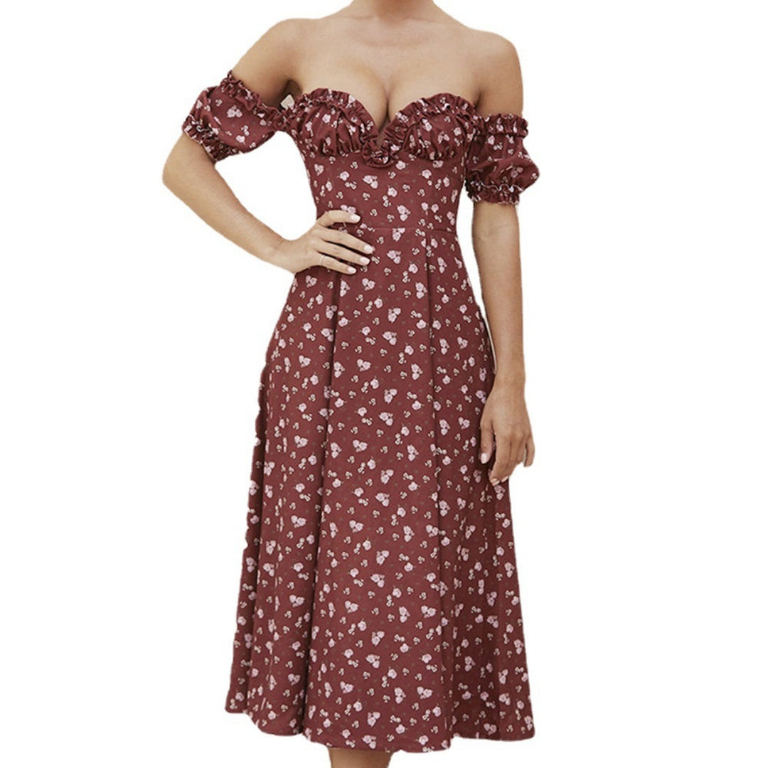 Drune | Geschlitztes Blumenkleid schulterfreies Röhrentop-Kleid