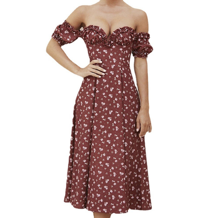 Drune | Geschlitztes Blumenkleid schulterfreies Röhrentop-Kleid