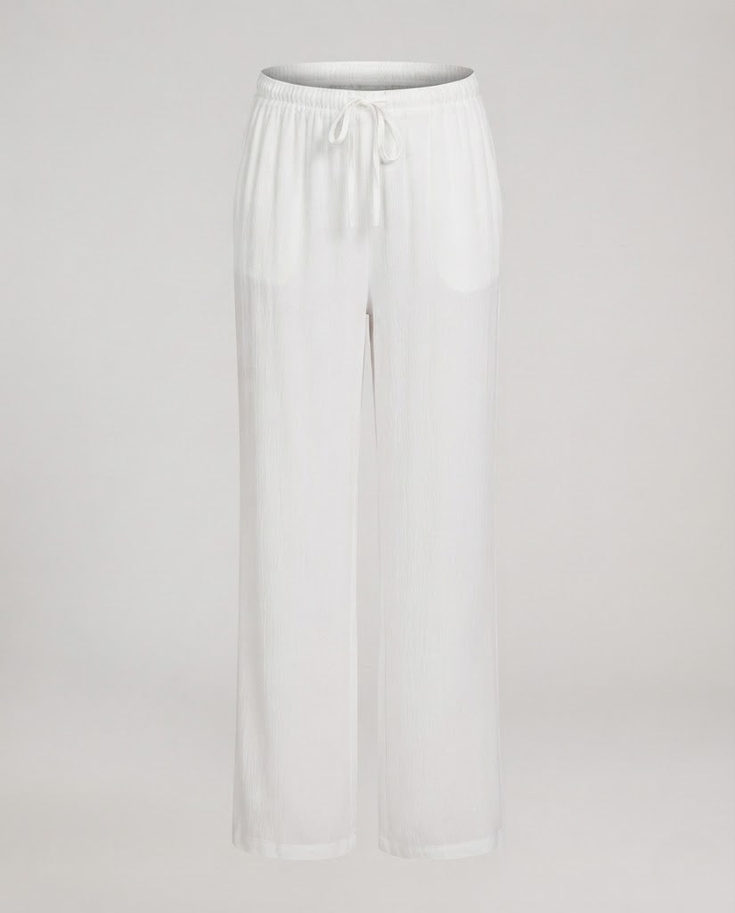 Damen Hochtaillierte weite Leinenoptik-Hose mit Kordelzug und fließender Palazzo-Silhouette Drune