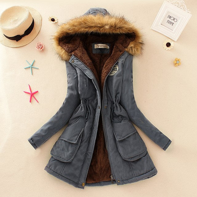Damen Winterparka mit kuscheligem Teddyfutter, tailliertem Kordelzug und abnehmbarer Kapuze Drune
