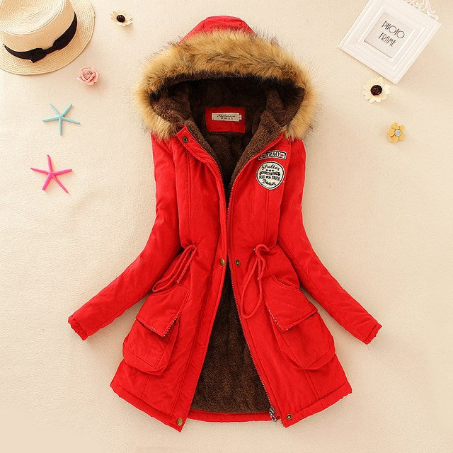 Damen Winterparka mit kuscheligem Teddyfutter, tailliertem Kordelzug und abnehmbarer Kapuze Drune
