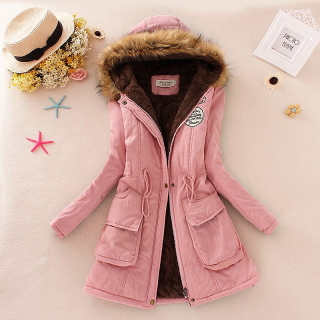 Damen Winterparka mit kuscheligem Teddyfutter, tailliertem Kordelzug und abnehmbarer Kapuze Drune