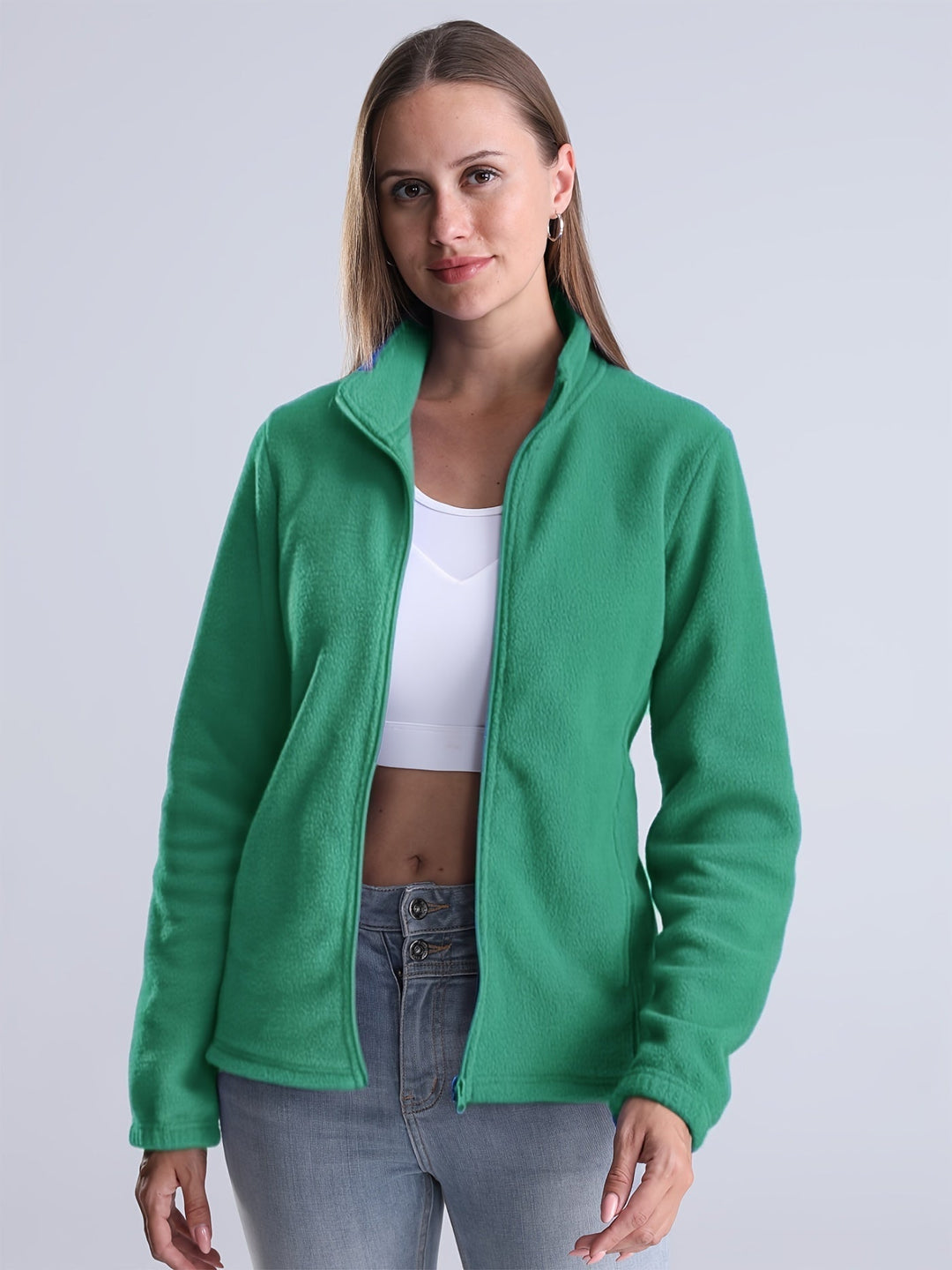 Drune | Unifarbene Fleece-Jacke mit Reißverschluss und Taschen